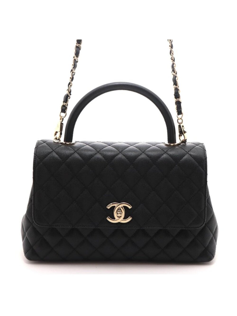 Chanel Coco Handle 29 Black Gold Caviar 2-Way Shoulder Bag